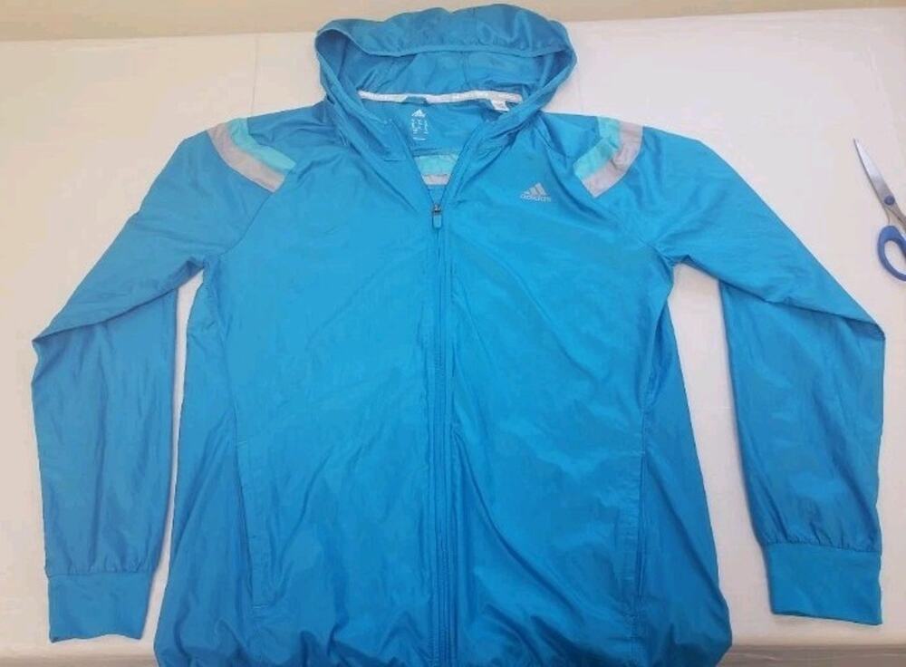 Adidas Running Anthem Jacket Womens L Lightweight Packable Blue Brand